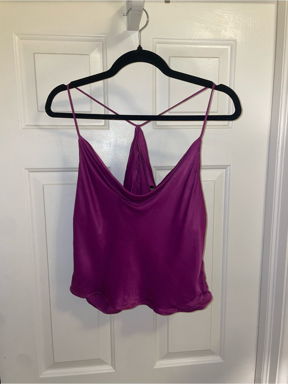 Zara Bright Magenta Satin Cowl Neck Tank Top